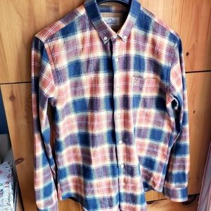 Scott Ellis Men's Orange & Blue Plaid Flannel Button Down Shirt size Med…
